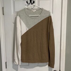 Colorblock Sweater - Gray, White, Brown